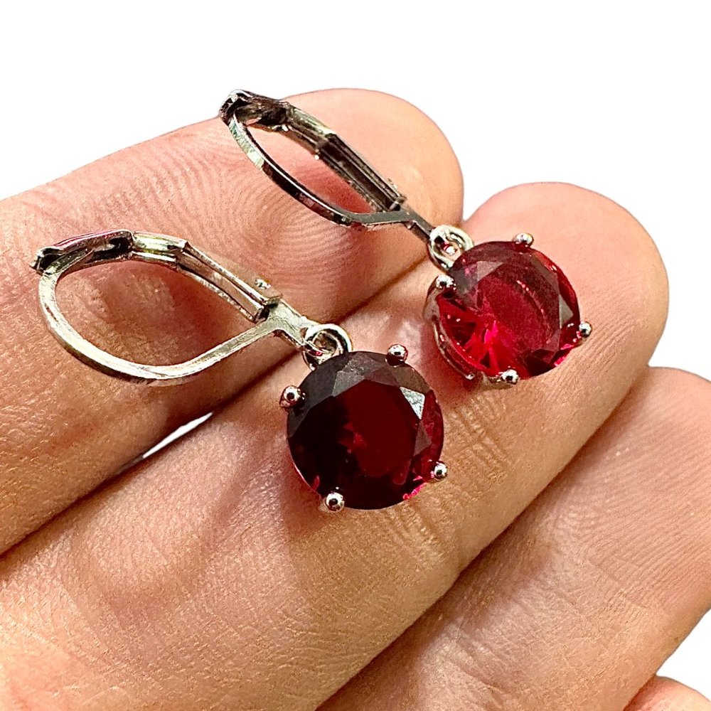 Ruby Earrings Sterling Silver 925 Leverback Earrings Dangle Earrings lab-create